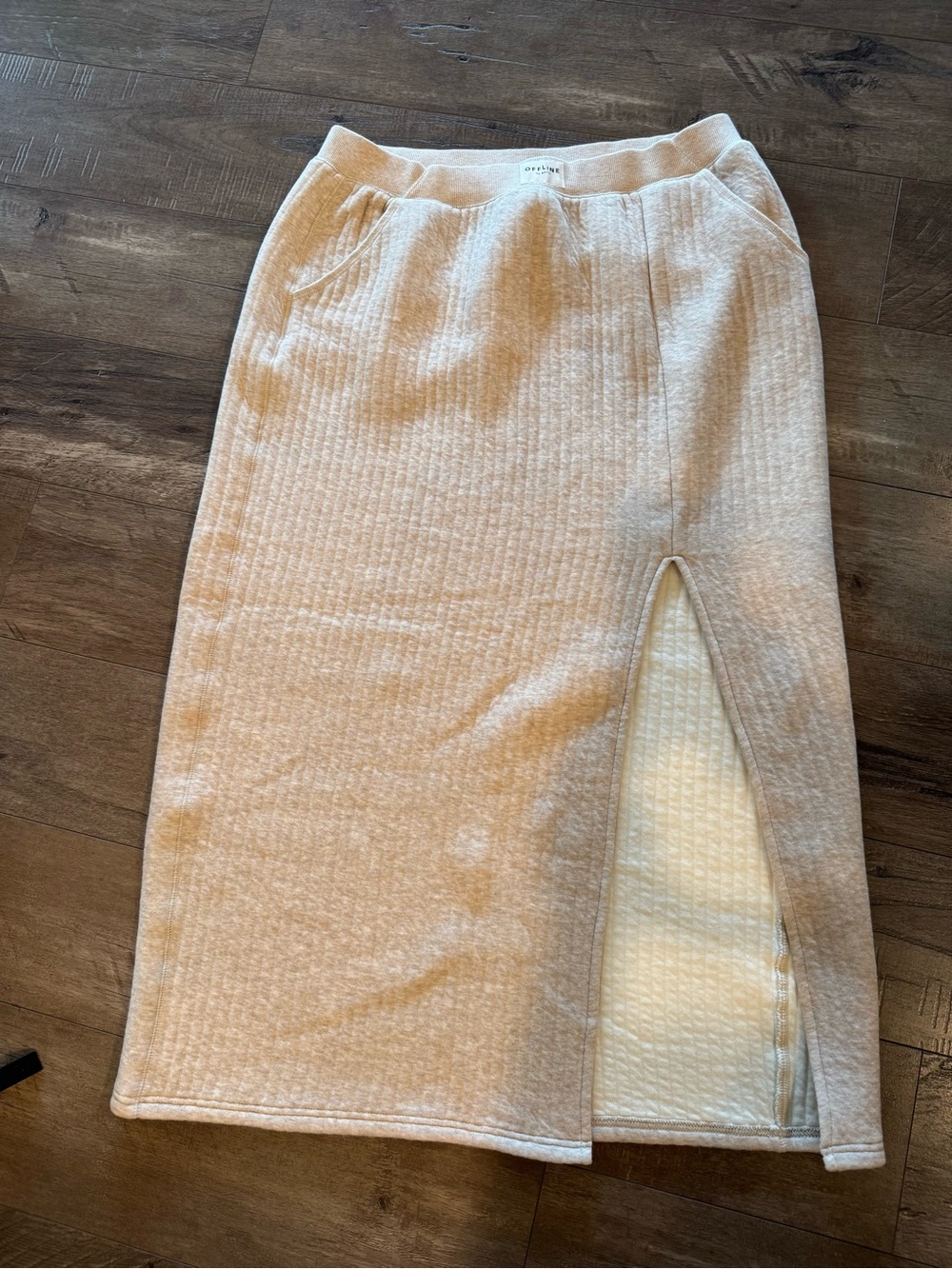 aerie Cream Ribbed Pencil Midi Skirt